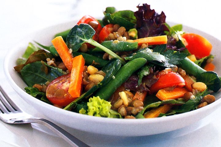 Cooking Salads Lentil & vegetable salad with horseradish dressing