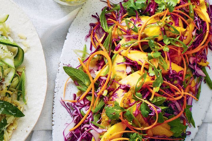 Cooking Salads Mango and cabbage salad with lime and jalapeno dressing