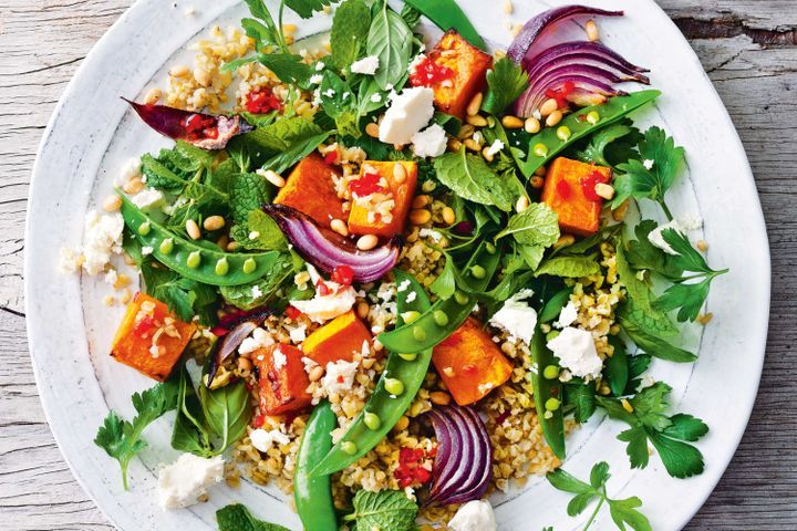 Cooking Salads Maple roast pumpkin and freekeh salad