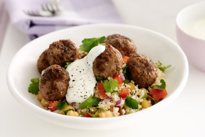 Cooking Salads Meatballs with couscous salad
