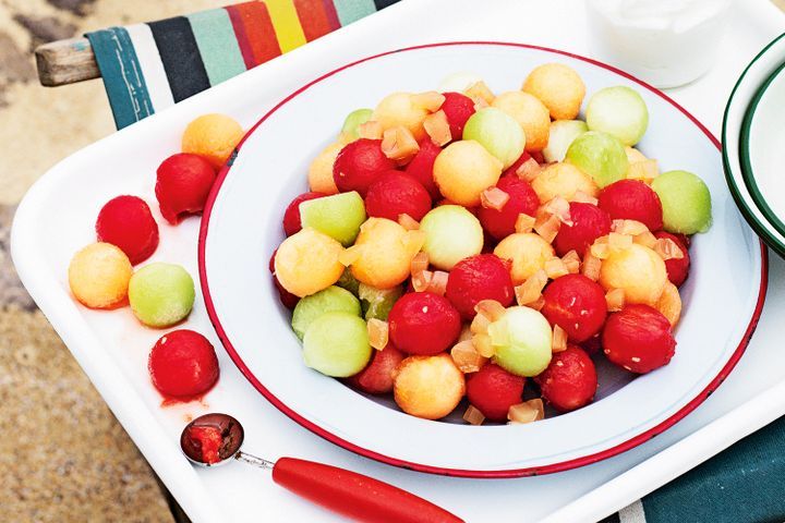 Cooking Salads Melon salad with ginger rum syrup