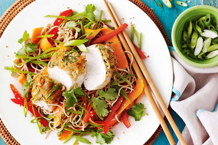 Cooking Salads Miso-crusted chicken with soba noodle salad