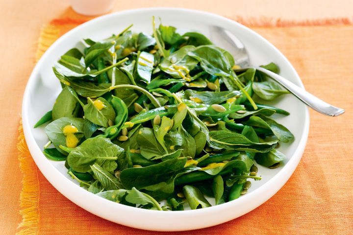 Cooking Salads Mixed green salad with mustard dressing