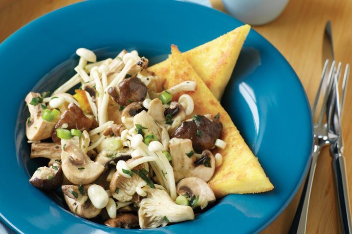 Cooking Salads Mixed mushroom & tarragon salad on grilled polenta