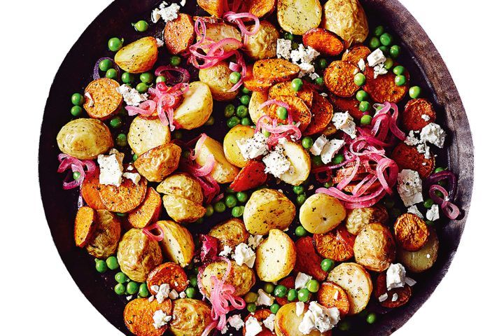 Cooking Salads Mixed potato salad with pickled onion dressing