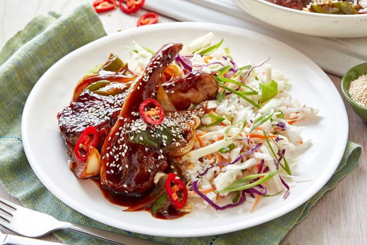 Cooking Salads Mongolian lamb cutlets with rice salad