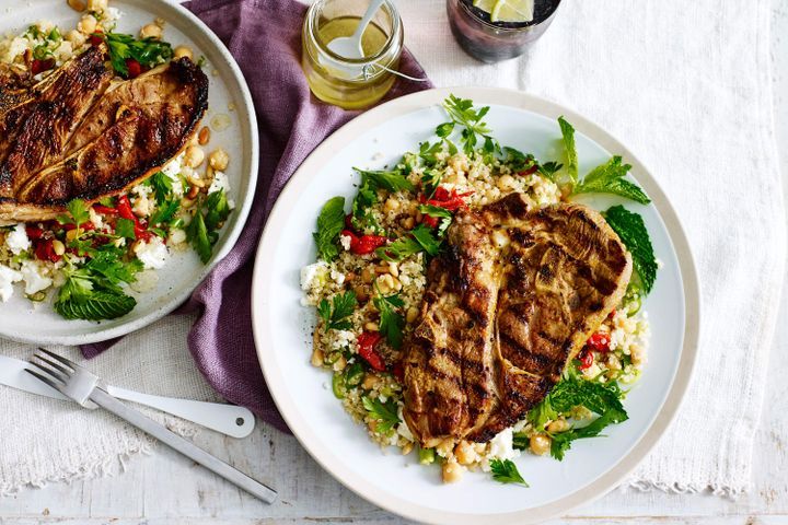 Cooking Salads Moroccan lamb chops with quinoa salad