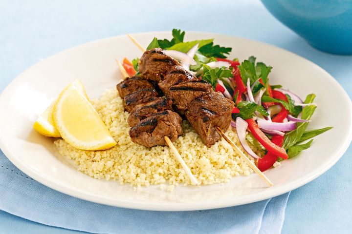 Cooking Salads Moroccan lamb skewers with herb salad