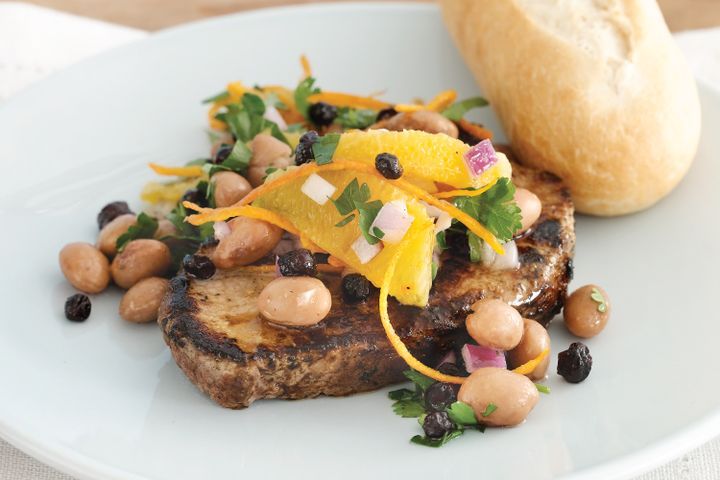 Cooking Salads Mustard steak with blueberry & orange salad