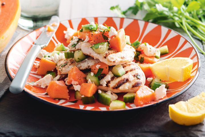 Cooking Salads Papaya salad with charred chicken