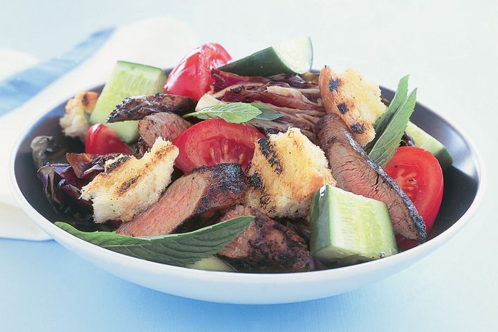 Cooking Salads Paprika lamb with radicchio bread salad