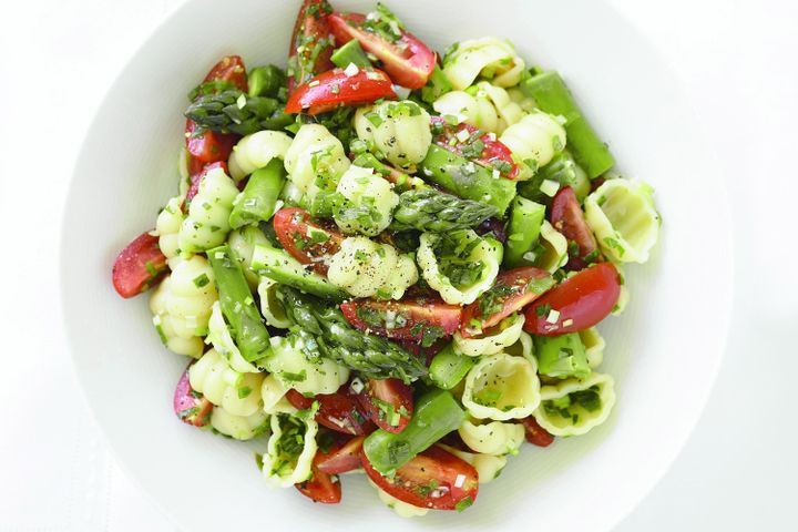 Cooking Salads Pasta, asparagus & marinated tomato salad