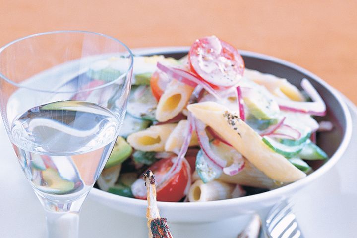 Cooking Salads Pasta salad with tahini dressing