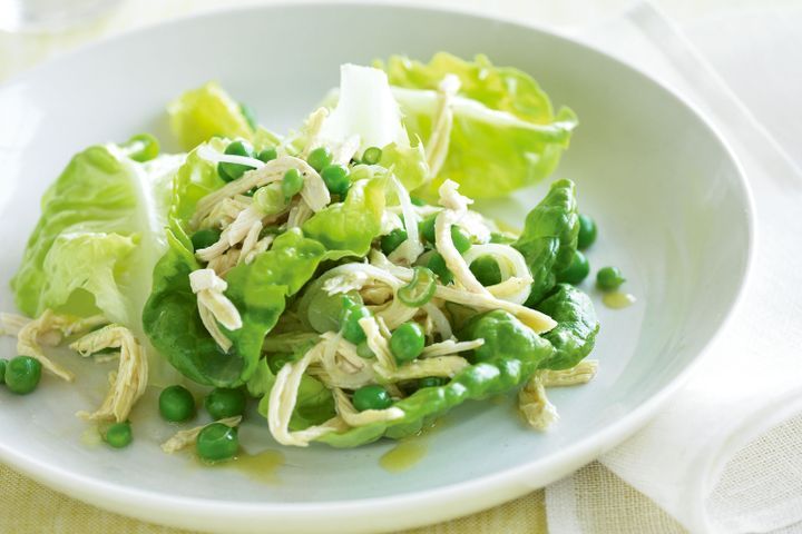 Cooking Salads Pea, poached chicken & butter lettuce salad
