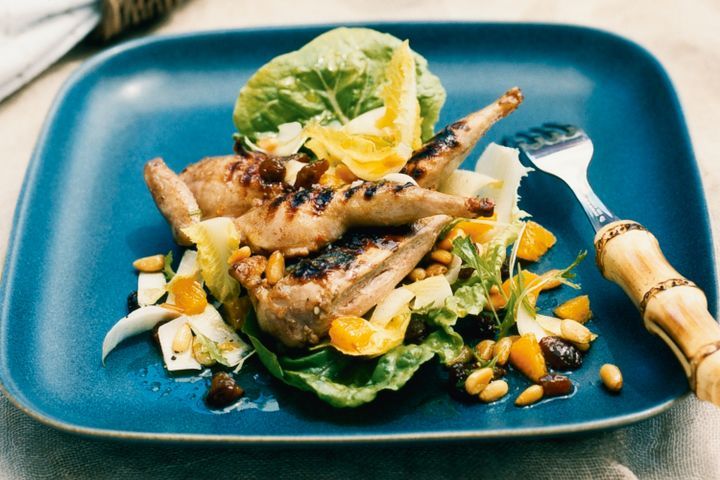 Cooking Salads Piri-piri quails with baby cos salad