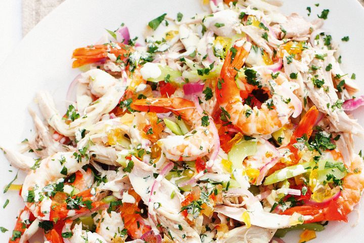 Cooking Salads Poached turkey & prawn salad
