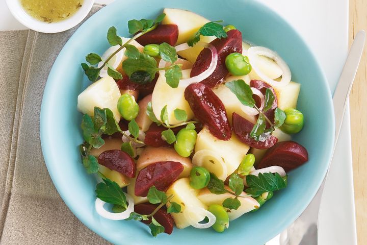 Cooking Salads Potato, beetroot and broad bean salad