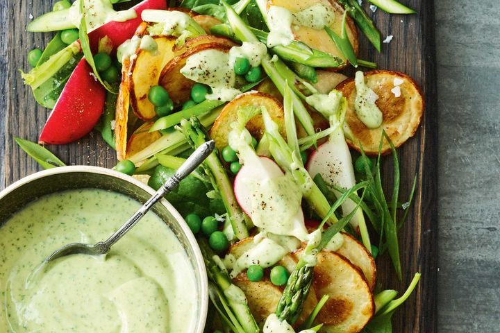 Cooking Salads Potato and radish salad with green goddess dressing