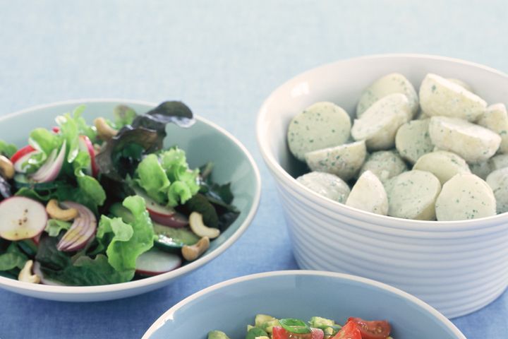 Cooking Salads Potato salad with basil dressing