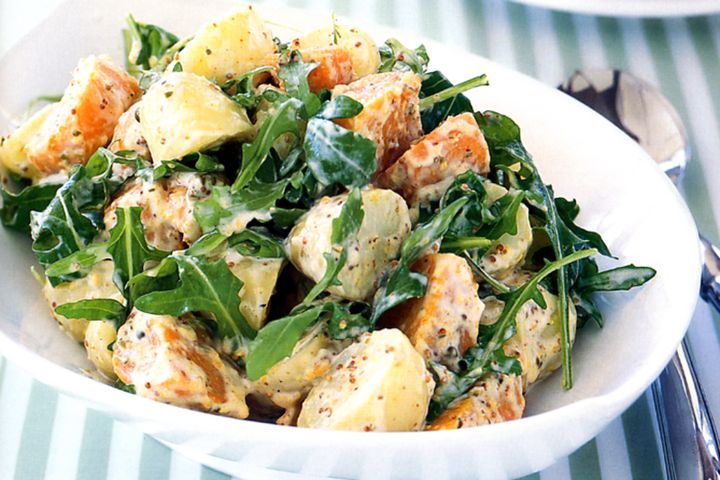 Cooking Salads Potato salad with mustard and green peppercorn dressing