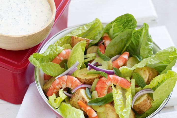 Cooking Salads Prawn salad with herb dressing