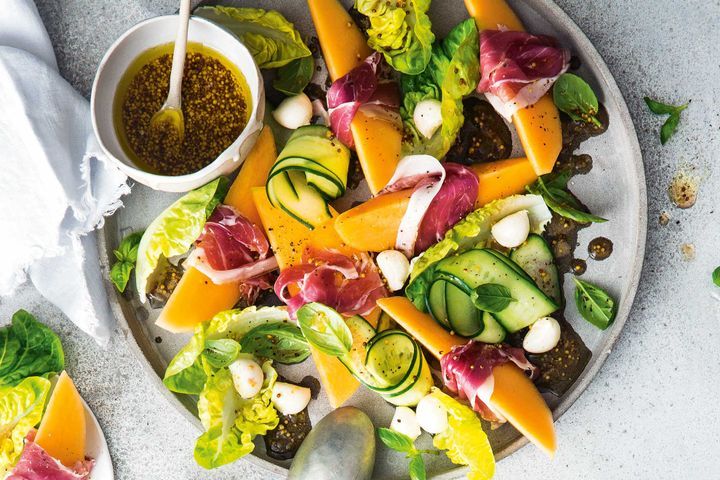 Cooking Salads Prosciutto and rockmelon salad with honey mustard dressing