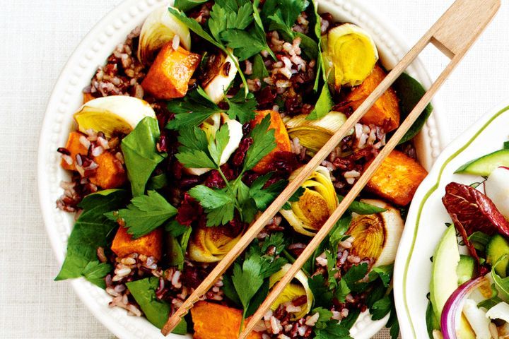 Cooking Salads Rice, cranberry and sweet potato salad