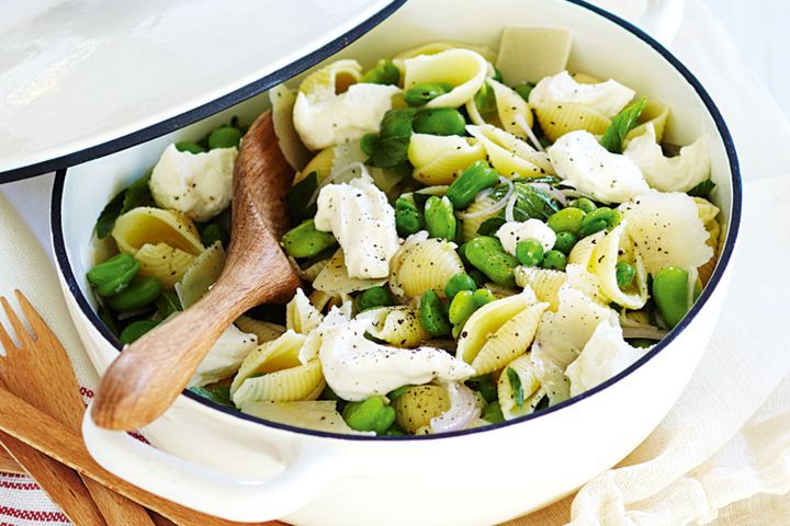 Cooking Salads Ricotta, broad bean and mint pasta salad