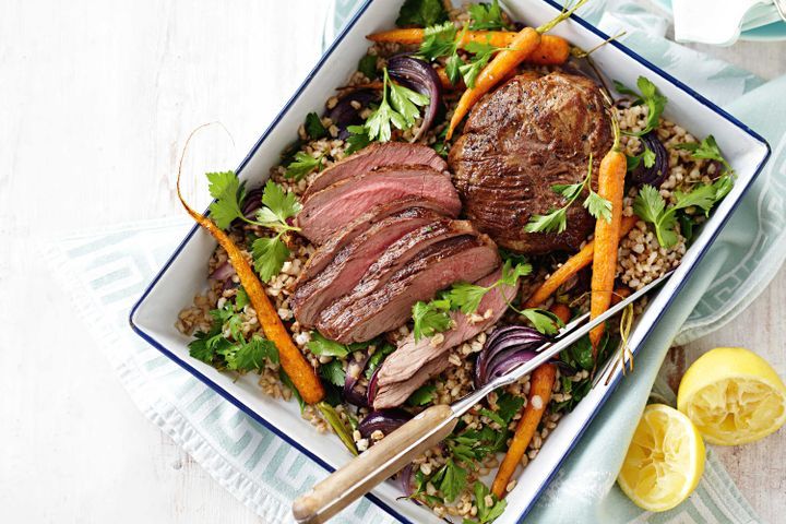 Cooking Salads Roast lamb, barley and vegetable salad