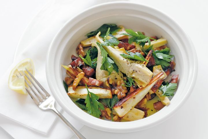 Cooking Salads Roast parsnip, pancetta, walnut & artichoke salad