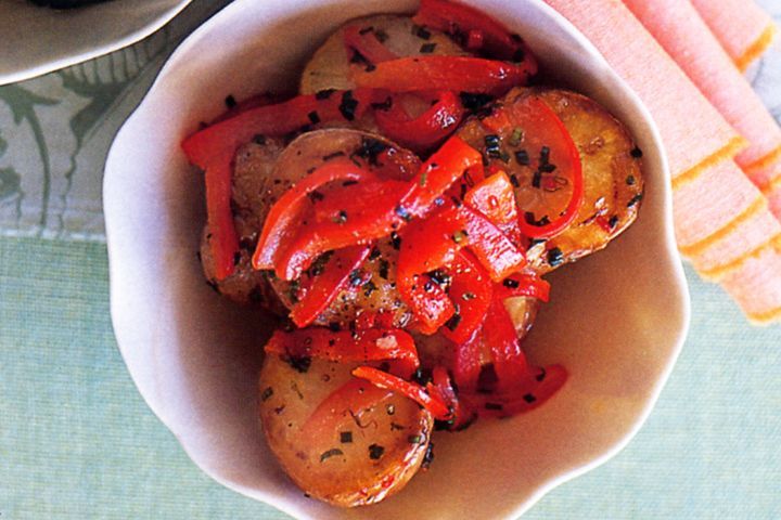 Cooking Salads Roast potato salad with red capsicum and saffron