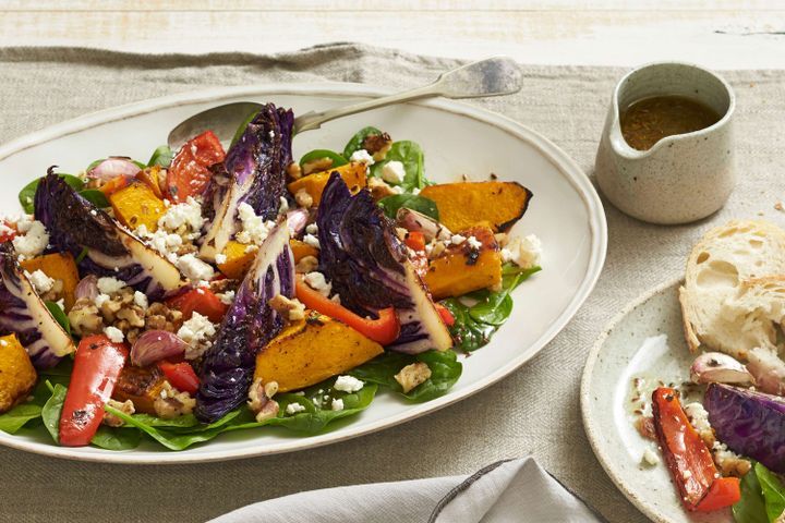 Cooking Salads Roasted cabbage and pumpkin salad with caraway dressing