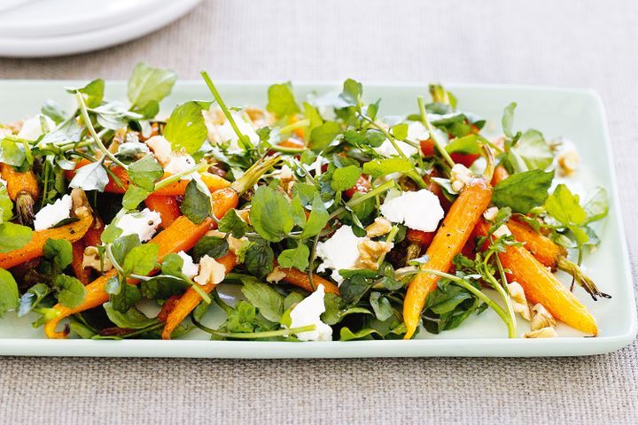 Cooking Salads Roasted carrot, watercress & walnut salad