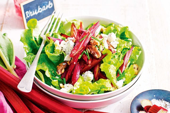 Cooking Salads Roasted rhubarb and goats cheese salad