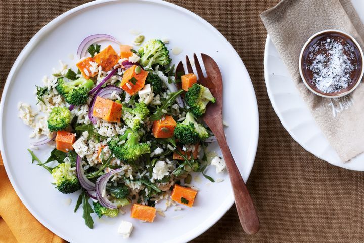 Cooking Salads Roasted sweet potato and brown rice salad