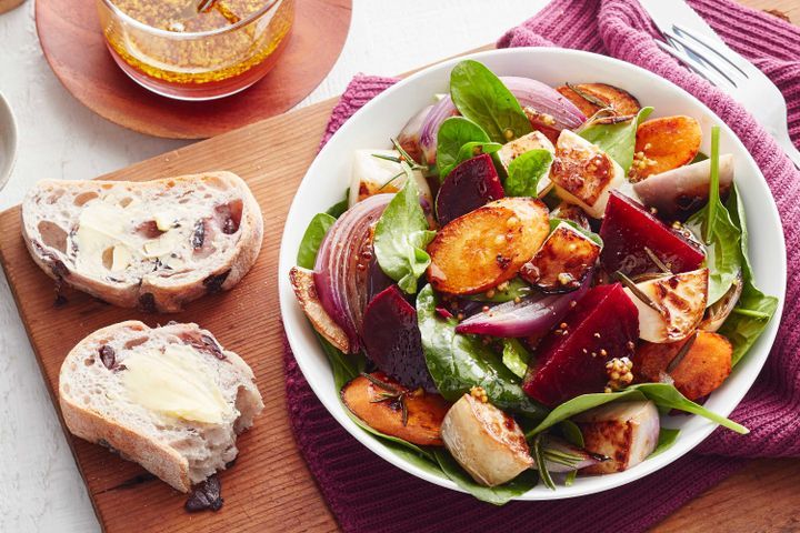 Cooking Salads Root vegetable salad with maple dressing