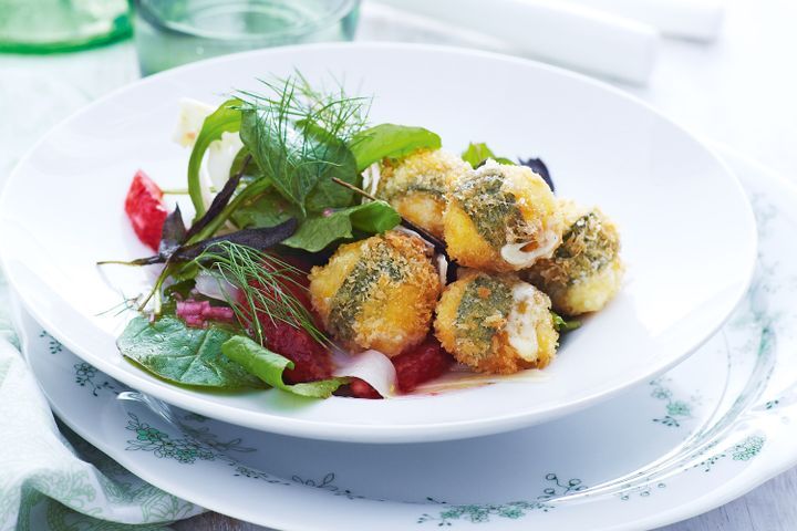 Cooking Salads Sage and bocconcini fritters with orange salad