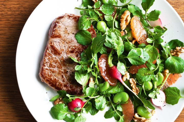 Cooking Salads Sirloin steak with watercress and ruby grapefruit salad