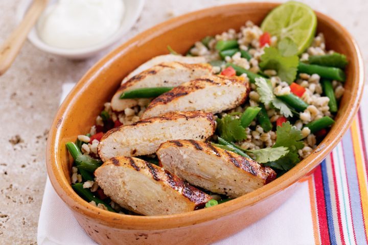 Cooking Salads Smoked paprika chicken with warm barley salad