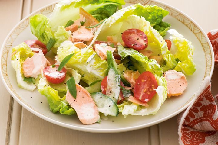 Cooking Salads Smoked trout salad with creamy tarragon dressing