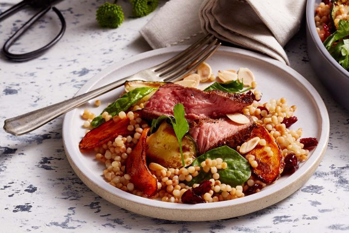 Cooking Salads Spiced beef and pearl couscous salad