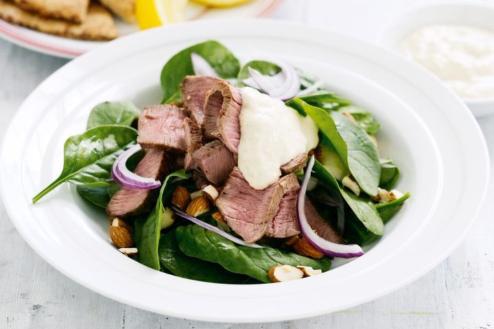 Cooking Salads Spiced lamb and spinach salad