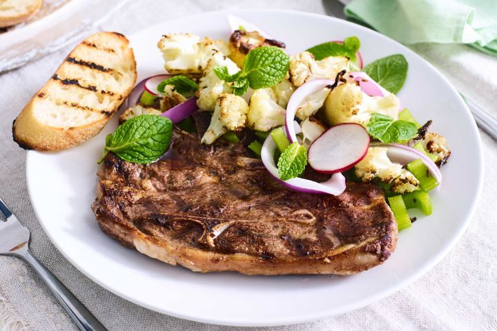 Cooking Salads Spiced lamb chops with roasted cauliflower salad