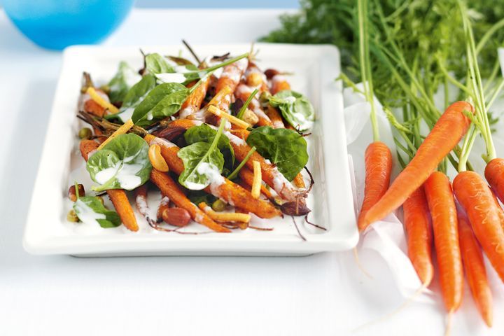 Cooking Salads Spiced roast carrot salad with coconut dressing