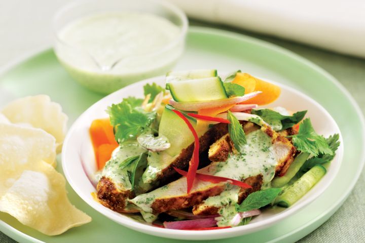 Cooking Salads Spicy chicken salad with coriander buttermilk dressing