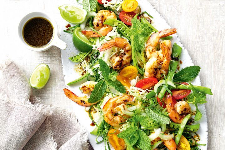 Cooking Salads Spicy prawn, wombok and shredded pea salad