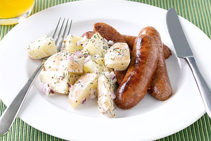 Cooking Salads Spicy sausages with warm potato salad