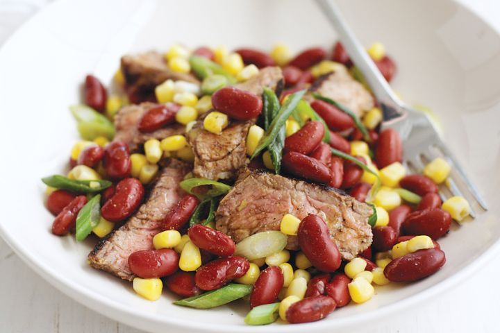 Cooking Salads Steak, corn & red bean salad