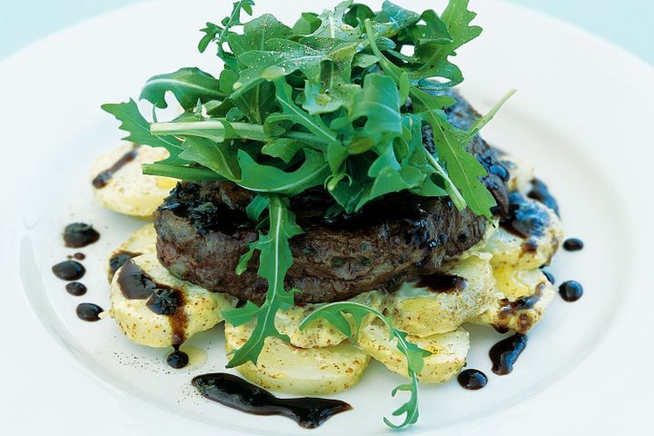 Cooking Salads Steak with balsamic glaze and warm potato salad