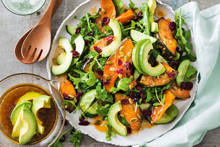 Cooking Salads Sticky pumpkin, cranberry and rocket salad